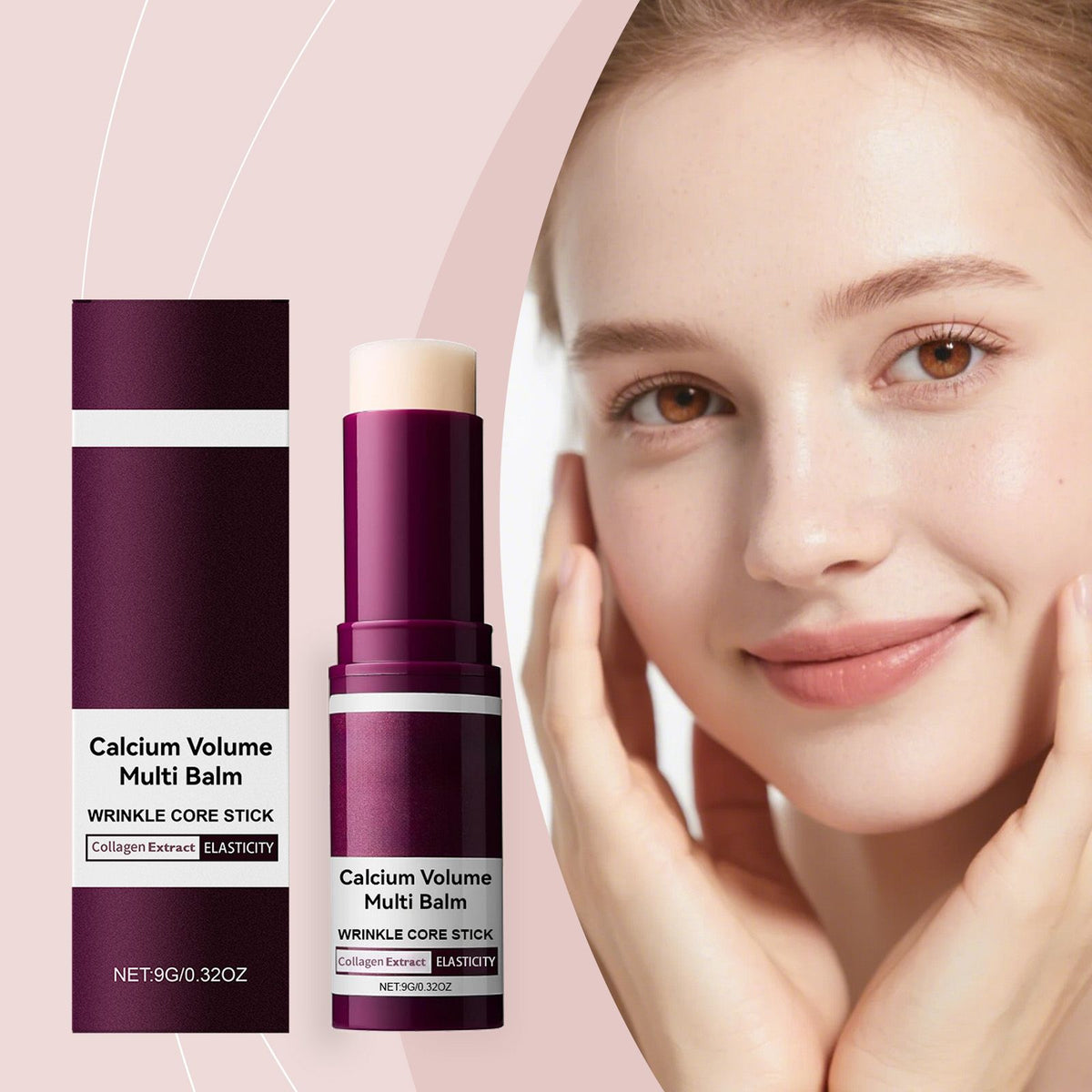 Viareline Calcium Volume Multi Balm Wrinkle Core Stick, plum twist-up stick and box